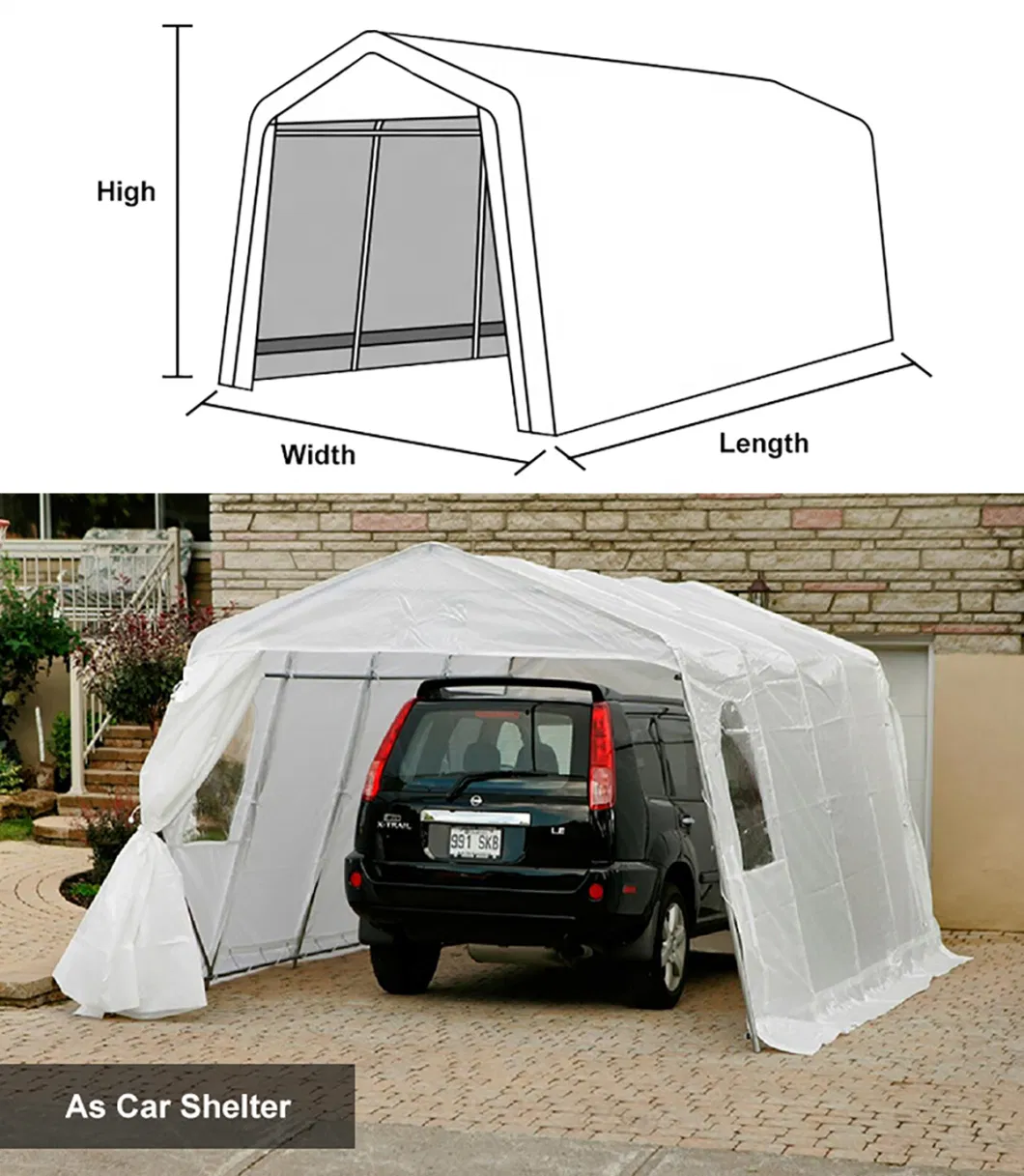 Outdoor Steel Frame Storage Garage Polyethylene Portable Garage Car Shelter with Waterproof and UV-Treated Ripstop Cover