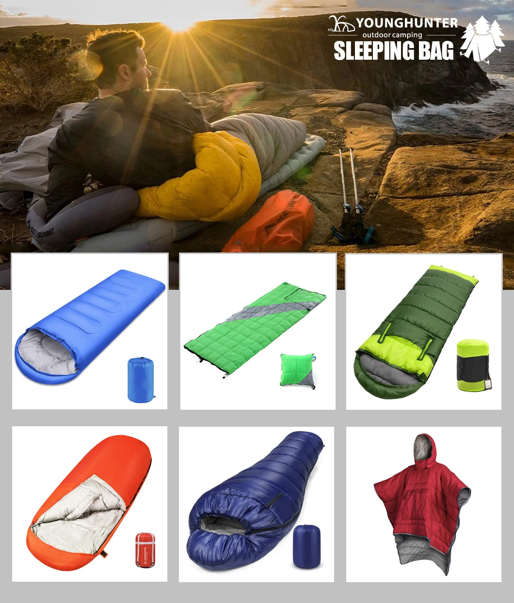 Customizable Adult Waterproof 3 Season Outdoor Black Color 2 Person Sleeping Bag Camping Double