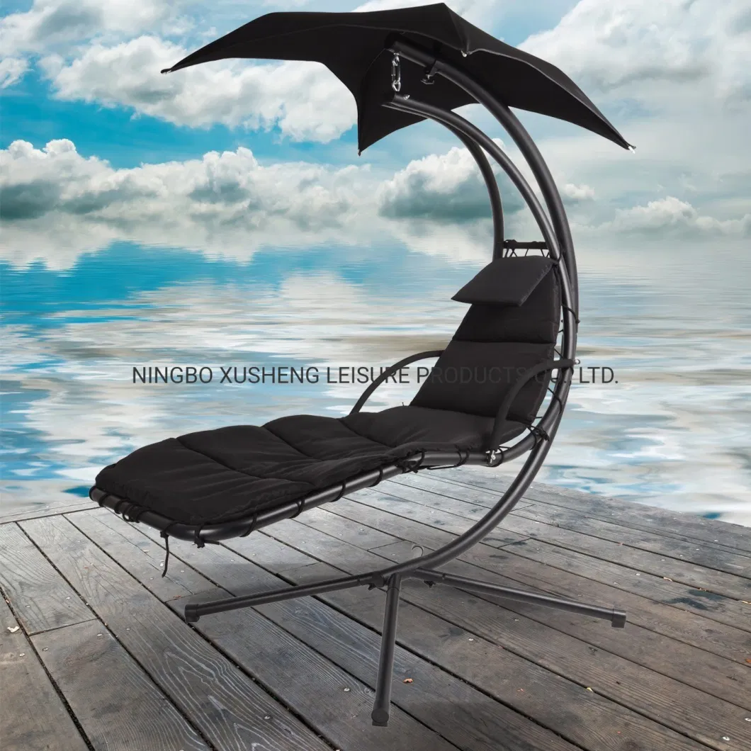 Hanging Chaise Lounge-Single Arc Stand Hammock with Umbrella