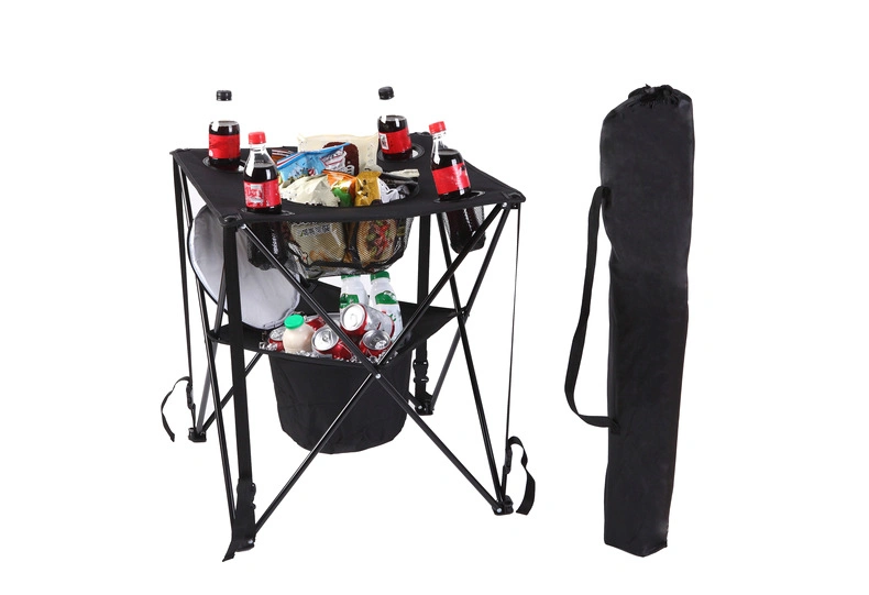 Portable Outdoor Beach Picnic Leisure Table Cup Holder Mesh Bag Folding Camping Table