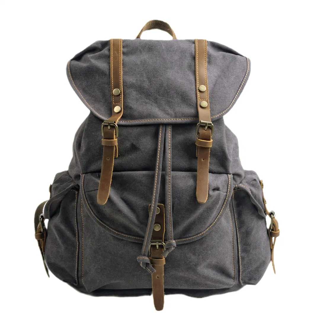 Unisex Washed Waxed Canvas Backpack Outdoor Activities Travel Outdoor Leather Canvas Backpack