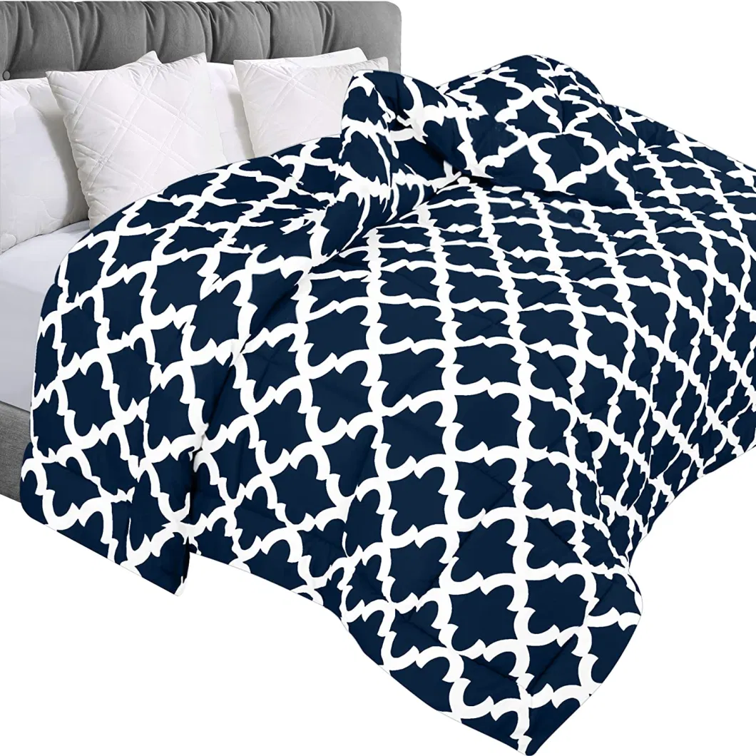 Bedding Comforter Duvet Insert - Quilted Comforter with Corner Tabs - Box Stitched Down Alternative Comforter (Twin XL, Quatrefoil Navy)