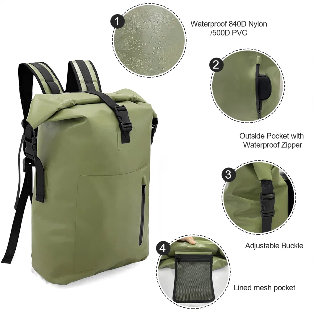 Waterproof Canvas Durable Outdoor Hiking Camping Roll Top Waterproof Dry Backpack