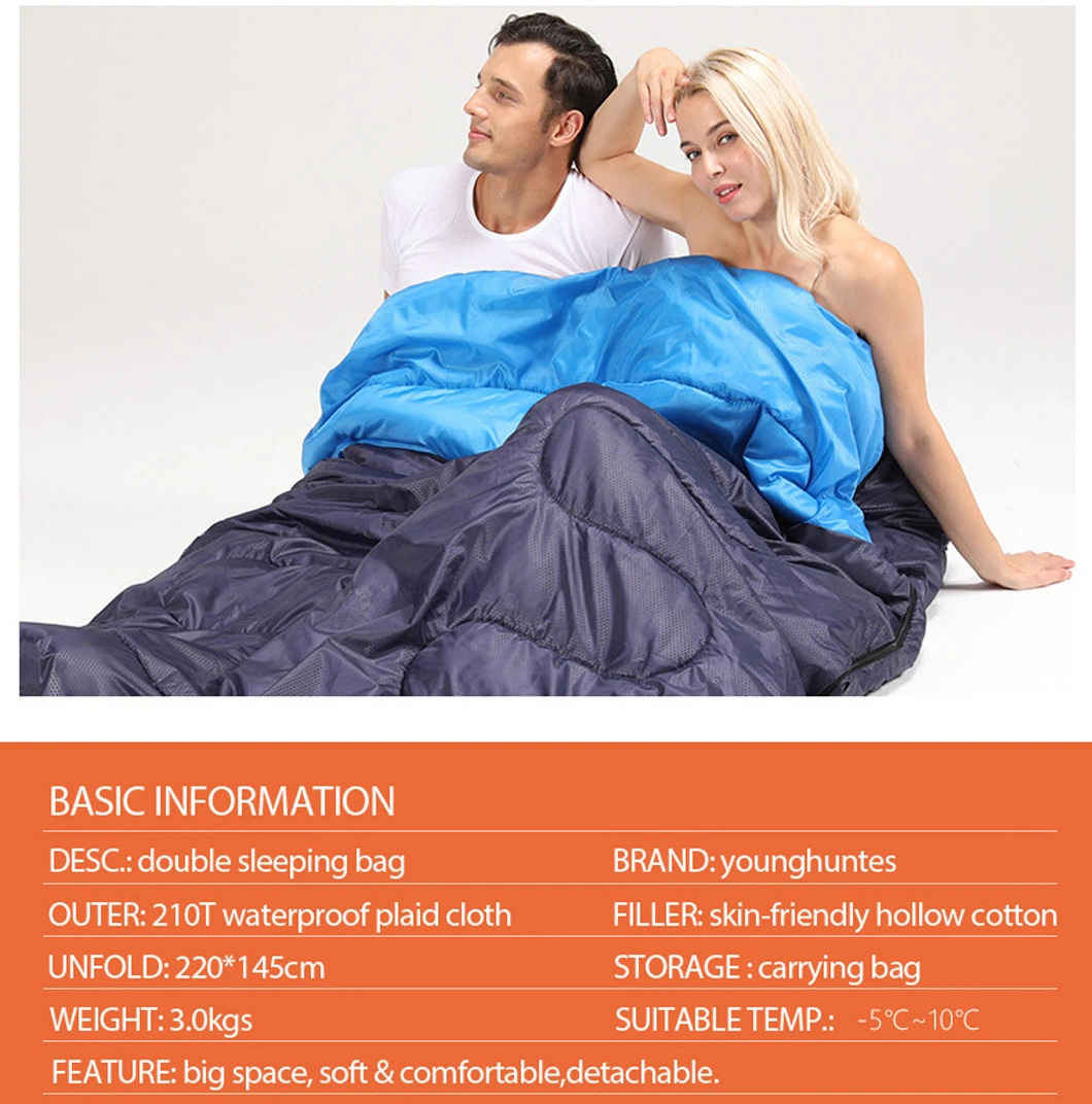 Hiking Water-Repellent Lightweight Backpacking Camping Double 2 Person Sleeping Bag with Pillow for Adults Kids