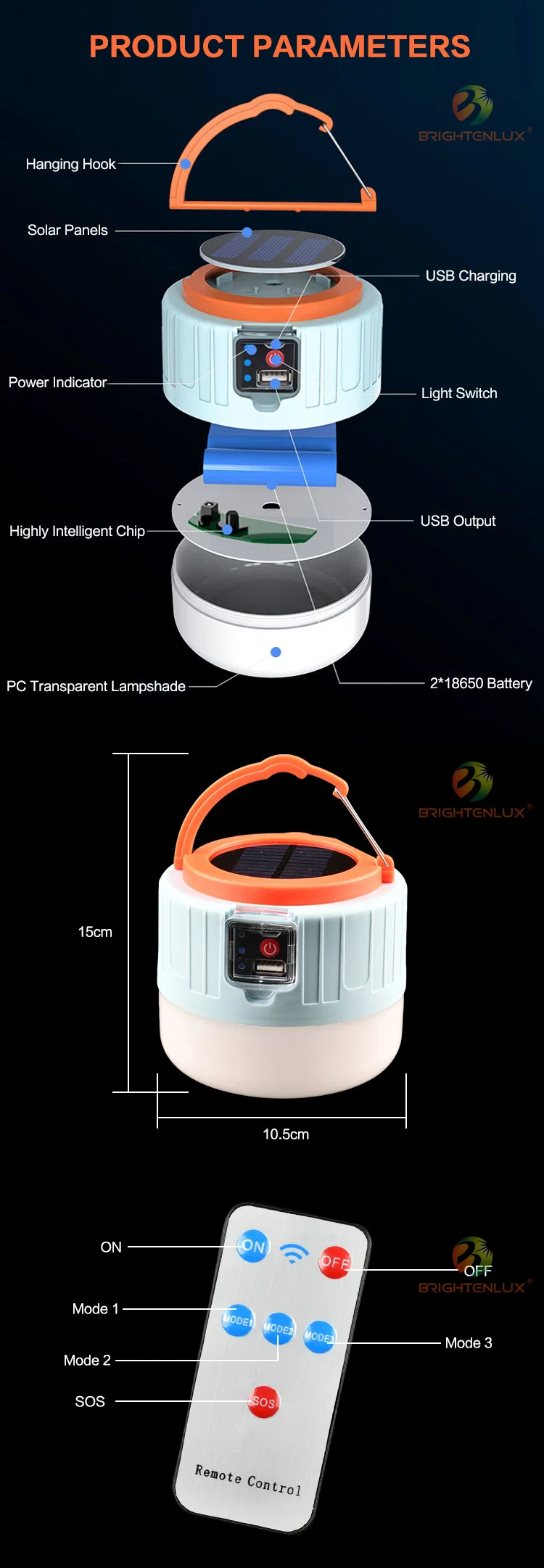 Brightenlux Remote Control Solar Charging Camping Lantern Manufacturers