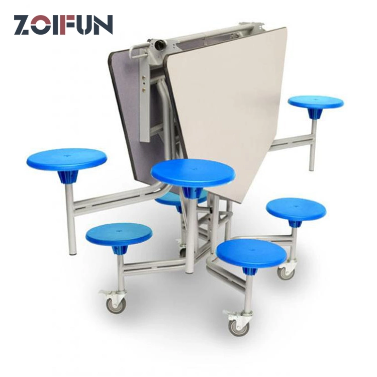 6 8 12 Seating Folding Canteen Table; Plastic Stool MDF Top Mobile School Furniture