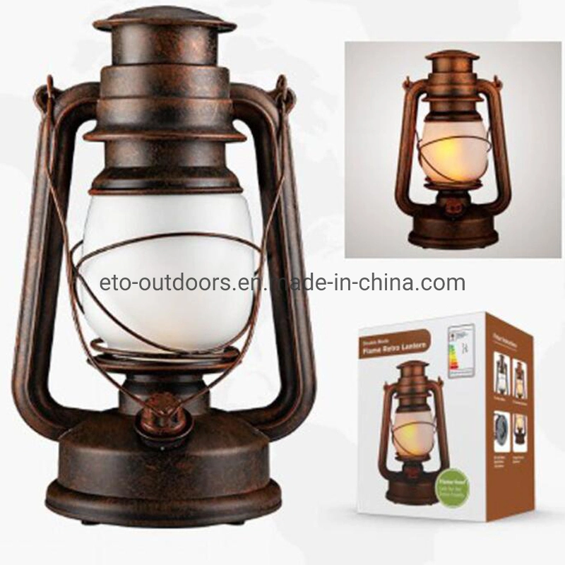 Vintage Style Bronze Color Kerosene Oil Lamp, Retro Hurricanes Lantern Portable Outdoor Camping Lamp Dynamic Flame Lantern with Dual Model