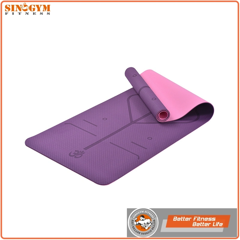 Dual Color TPE Yoga Pilate Exercise Mat with Posture Guidance Line