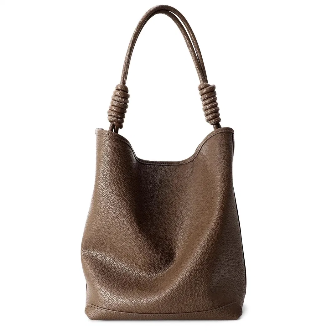 Cowhide Bag Female Twist Rope Bucket Simple Lazy Tote Bag Underarm Bag