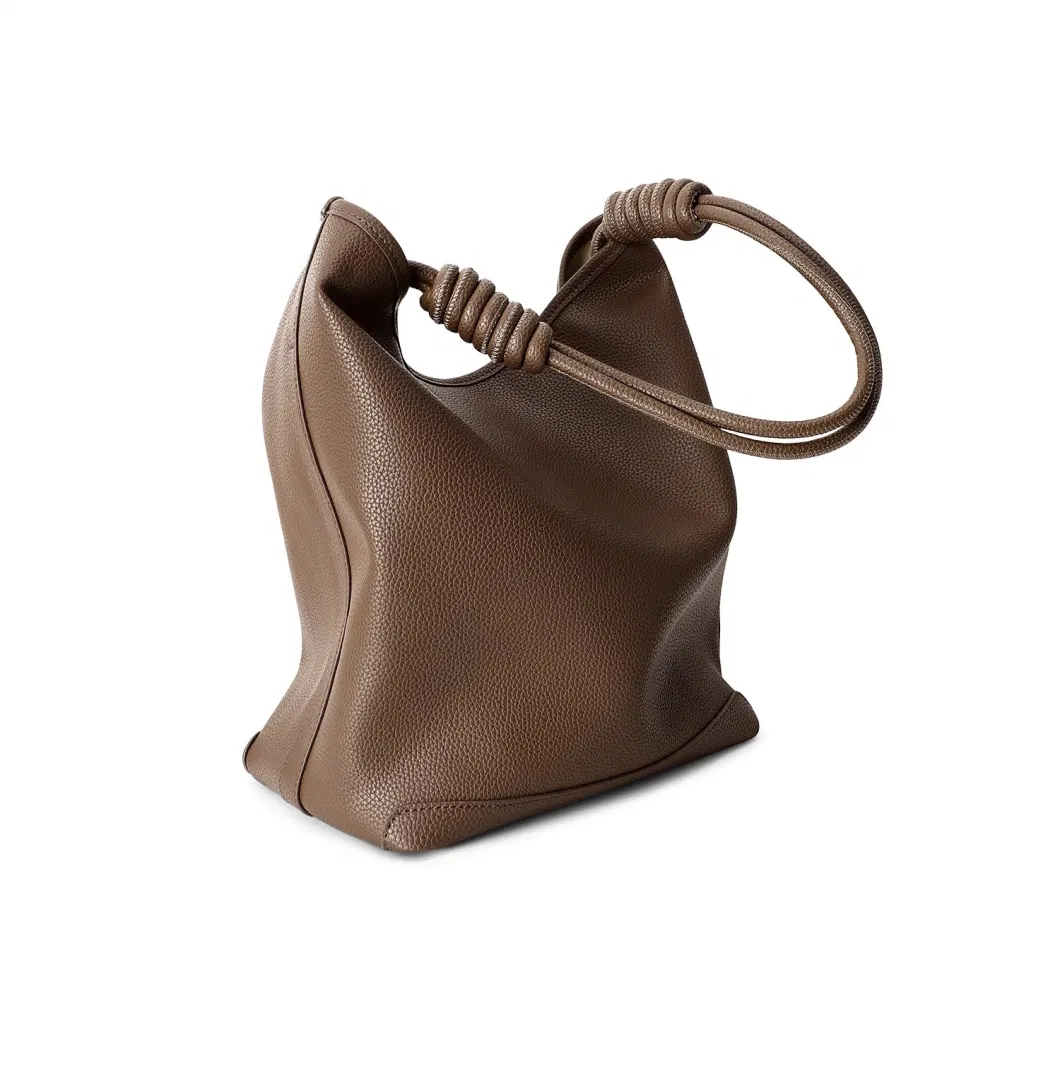 Cowhide Bag Female Twist Rope Bucket Simple Lazy Tote Bag Underarm Bag