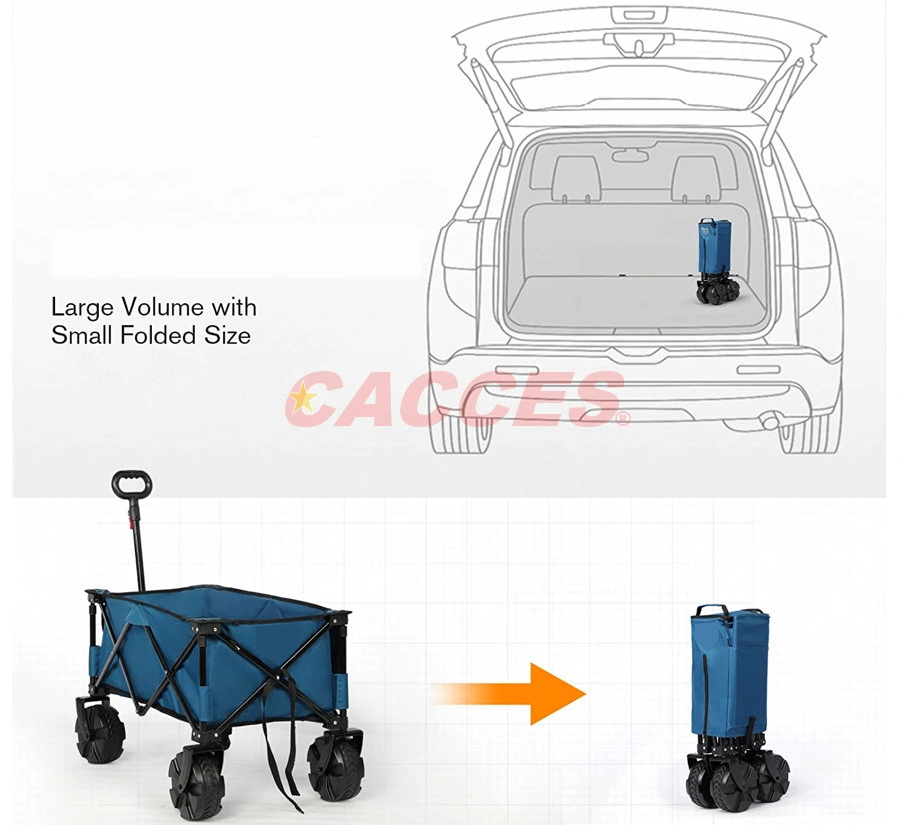 Cacces Collapsible Folding Utility Wagon Cart with 8 Inches Wheels Telescoping Handle for Outdoor Garden &amp; Beach Use, All Color, Sizes Factory Wholesale O006fw