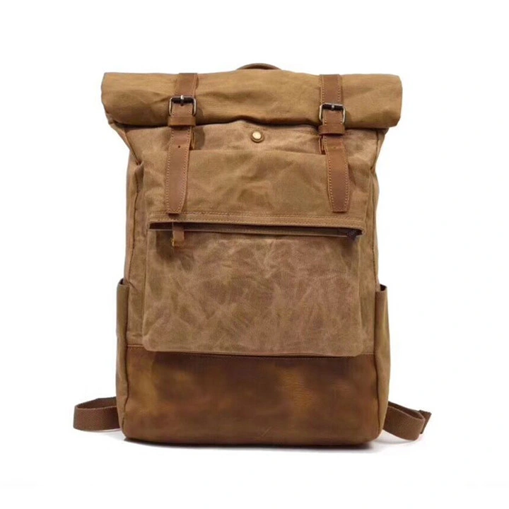 Ga41 Roll Top Luxury Crazy Horse Cowhide Men School Bag Backpacks Wholesale Waterproof Hiking Travel Waxed Vintage Leather Rucksack Canvas Laptop Backpack