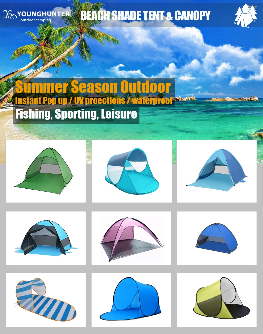 4 People Ultralight Beach Tent Sun Shelter Large Outdoor Folding Awning Tenda Wind-Resistant Anti-UV Camping Shade