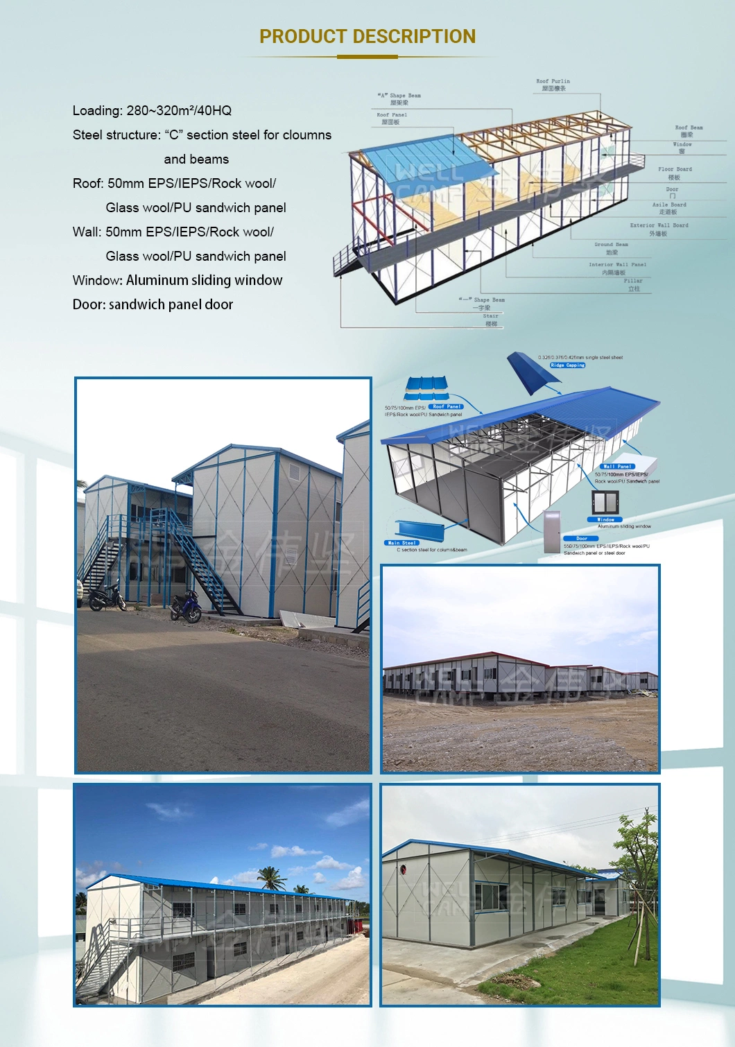 High Quality Customized Construction Site Accommodation Prefab Labor Camp K House Price