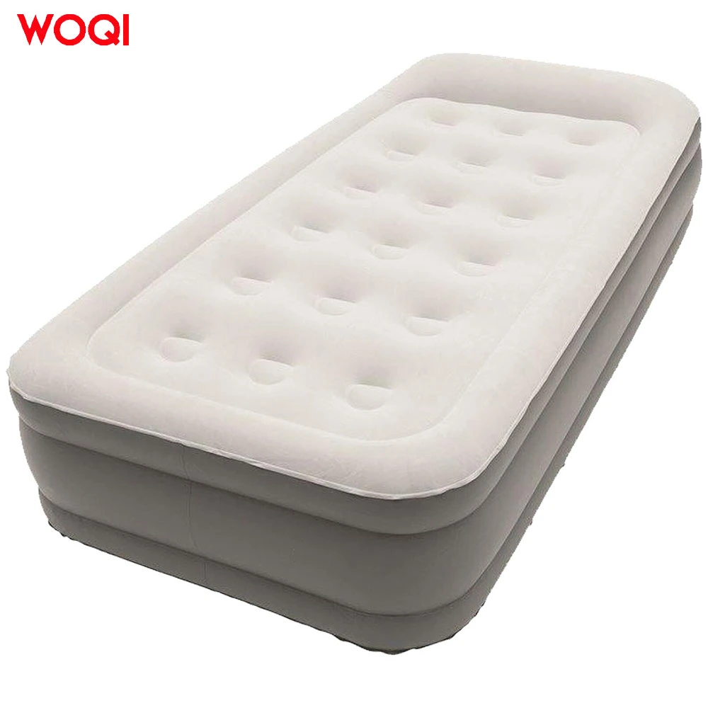 Single Person Flocking Fabric PVC Inflatable Bed with Built-in Electric Air Pump