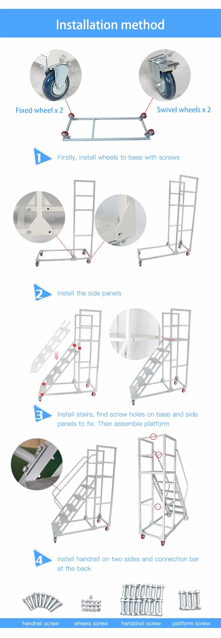 Supermarket Warehouse Collapsible Metal Step Ladder Dolly Cart