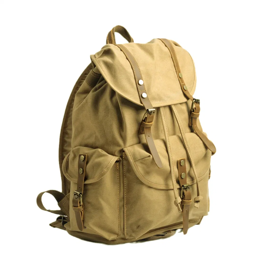 Unisex Washed Waxed Canvas Backpack Outdoor Activities Travel Outdoor Leather Canvas Backpack