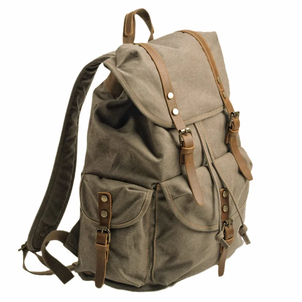 Unisex Washed Waxed Canvas Backpack Outdoor Activities Travel Outdoor Leather Canvas Backpack