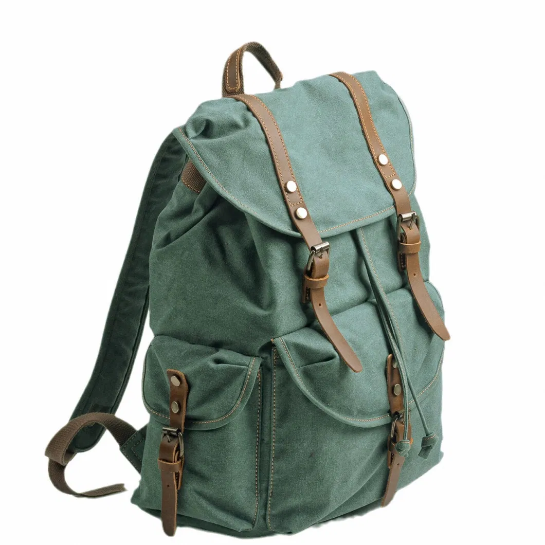 Unisex Washed Waxed Canvas Backpack Outdoor Activities Travel Outdoor Leather Canvas Backpack