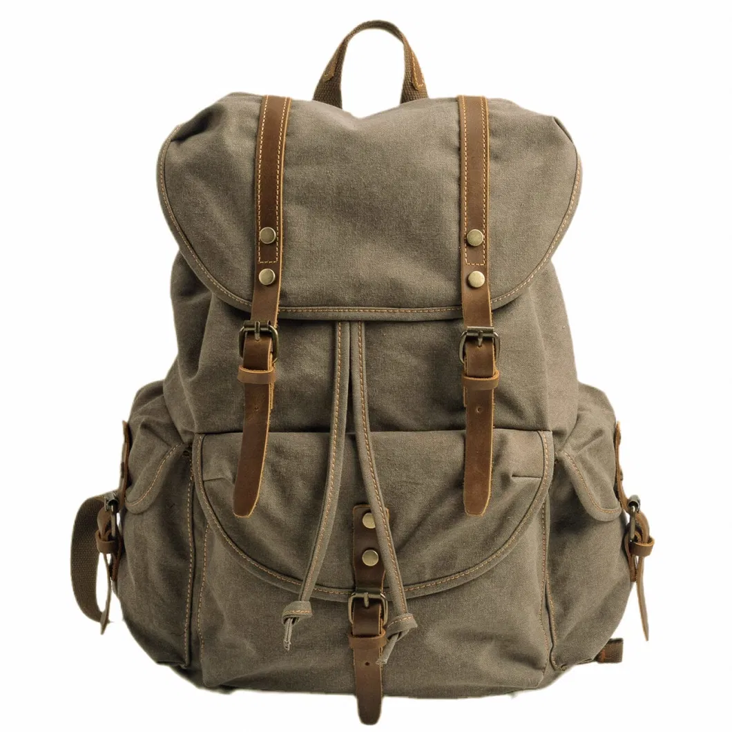 Unisex Washed Waxed Canvas Backpack Outdoor Activities Travel Outdoor Leather Canvas Backpack