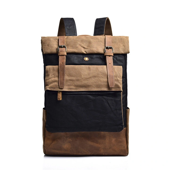 Ga41 Roll Top Luxury Crazy Horse Cowhide Men School Bag Backpacks Wholesale Waterproof Hiking Travel Waxed Vintage Leather Rucksack Canvas Laptop Backpack