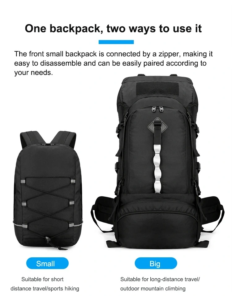 Multifunctional Hiking Bag 2 in 1 Custom Outdoor Portable Sports Inside Frame Hiking Bag Travel Small and Large Bag 100L Hiking Backpack