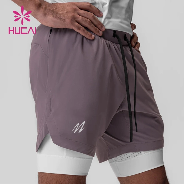 OEM ODM Custom Fashionable Functional High Quality Running Fitness Gym Loose Active Athletic Layered Zipper Mens 2 in 1 Sports Shorts