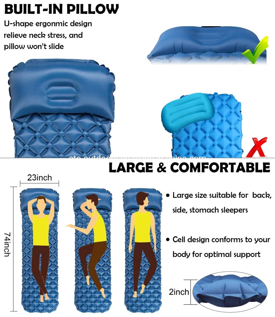 Camping Hiking Air Mattress Inflatable Airbed Self Inflating Sleeping Pad with Pillow