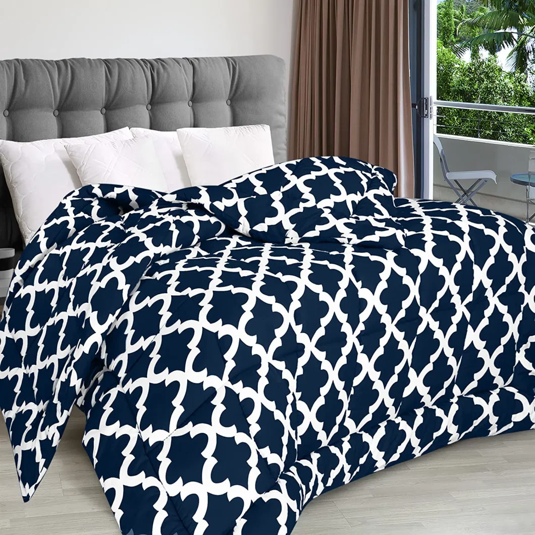 Bedding Comforter Duvet Insert - Quilted Comforter with Corner Tabs - Box Stitched Down Alternative Comforter (Twin XL, Quatrefoil Navy)