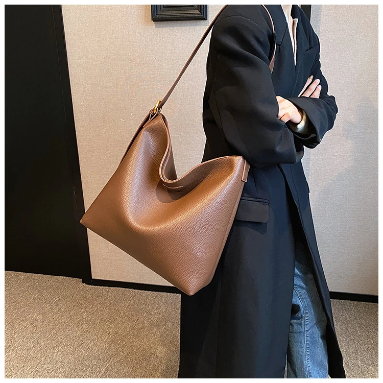 Soft Leather Bucket Handbag, Large Capacity Tote Bag, Casual and Lazy Underarm Bag, High-End Feeling, One Shoulder Crossbody Bag for Women