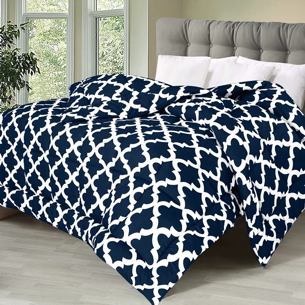 Bedding Comforter Duvet Insert - Quilted Comforter with Corner Tabs - Box Stitched Down Alternative Comforter (Twin XL, Quatrefoil Navy)