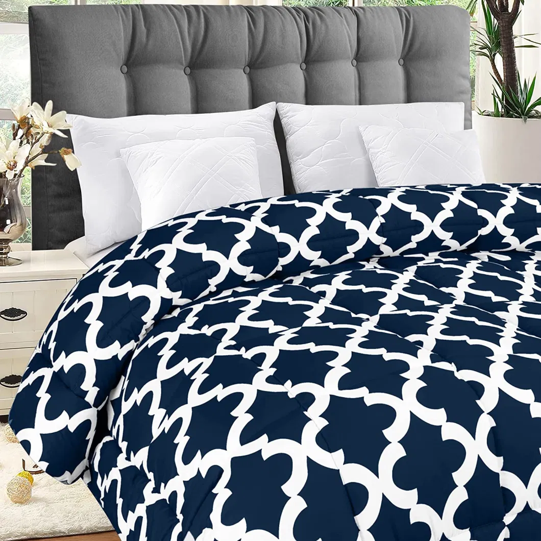 Bedding Comforter Duvet Insert - Quilted Comforter with Corner Tabs - Box Stitched Down Alternative Comforter (Twin XL, Quatrefoil Navy)