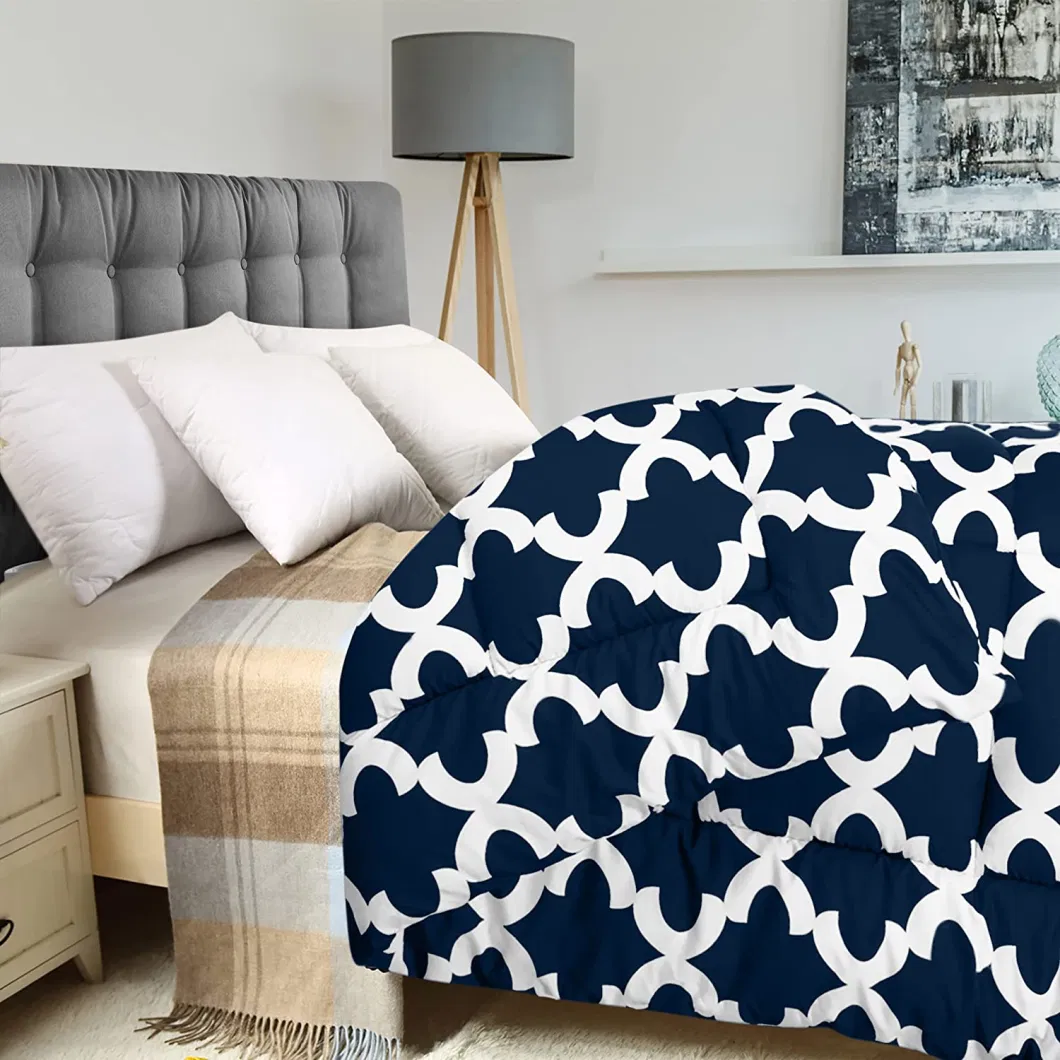 Bedding Comforter Duvet Insert - Quilted Comforter with Corner Tabs - Box Stitched Down Alternative Comforter (Twin XL, Quatrefoil Navy)