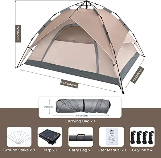 Camping Pop up Tent 4 People, Waterproof &amp; Windproof Family Tents for Camping, 2 in 1 for Outdoor &amp; Travel, 60s Setup, Removable Rainfly, Ventilated Windows