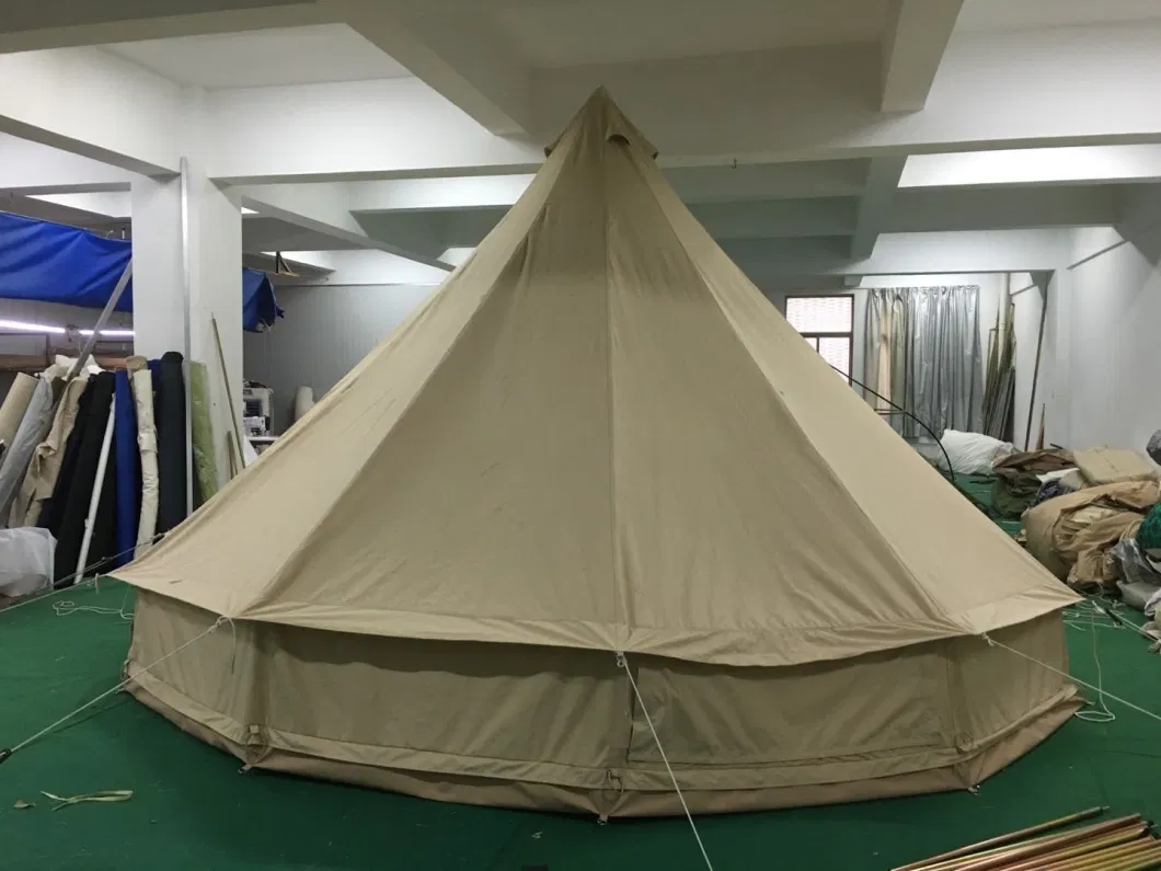 4 Season 10-12 People Large Waterproof Cotton Canvas Bell Tent with Stove for Family Camping