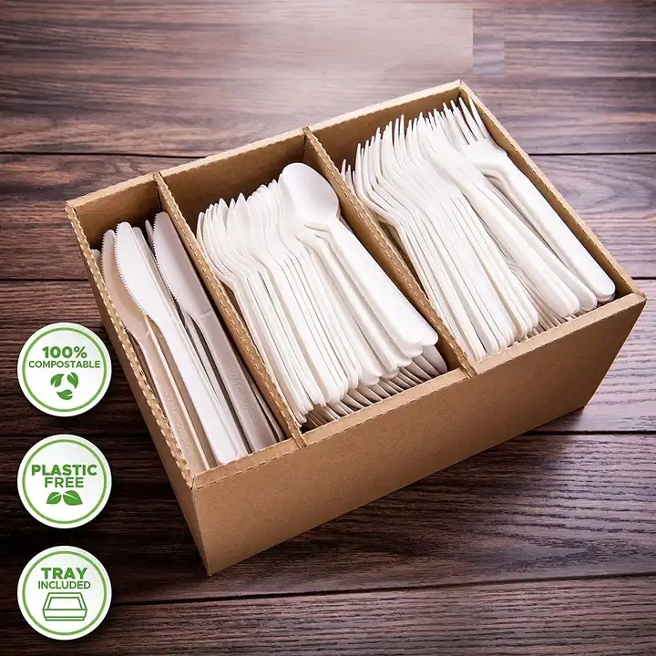 100% Biodisposable Custom Cpla Cookware Cutlery Sets Individually Packaging 100% PLA Tableware for Restaurant Party