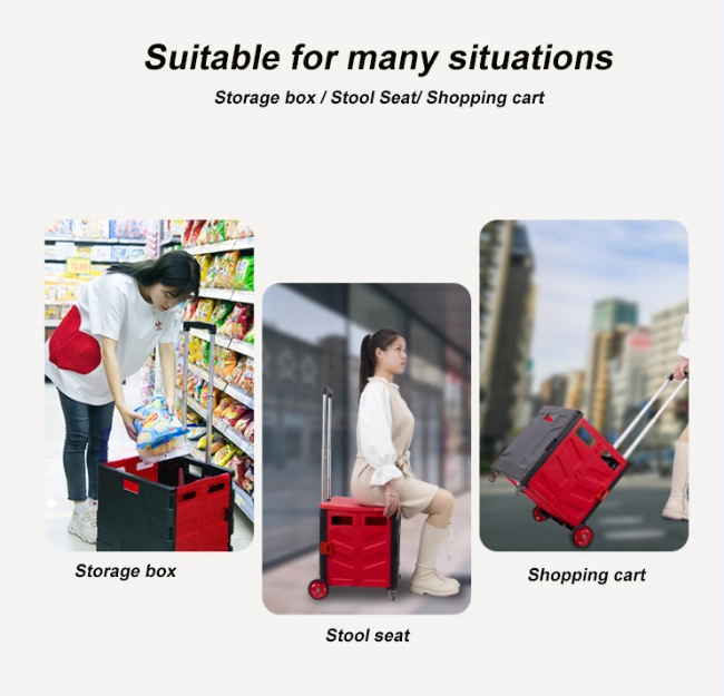 China Supermarket Eco-Friendly Plastic Foldable Shopping Trolley Collapsible Folding Carts