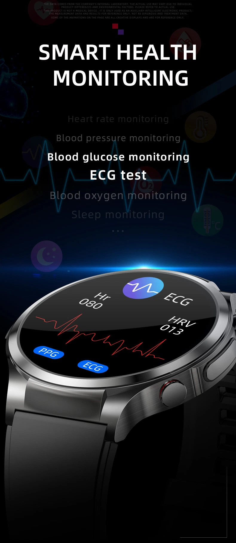 Blood Glucose Monitoring ECG Smart Watch with Temperature Blood Pressure Oxygen Fitness Tracker Health W11