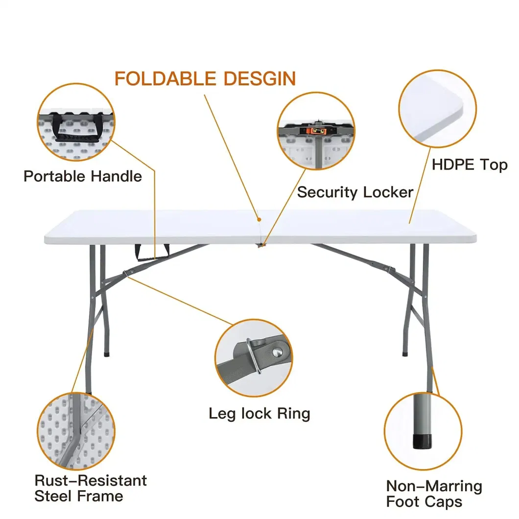 6FT 8FT White Outdoor Rectangular Garden Plastic Folding Table