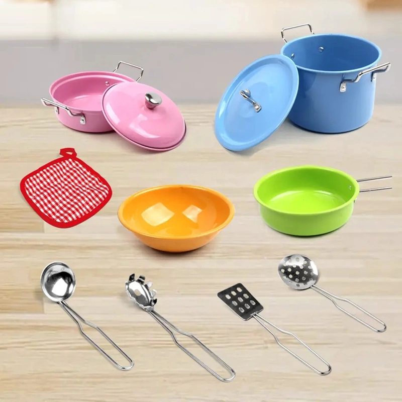Children Role Pretend Play Kids Toys Intellectual Educational Parent-Child Interaction Colorful Cookware Cooking Toy Stainless Steel Tableware