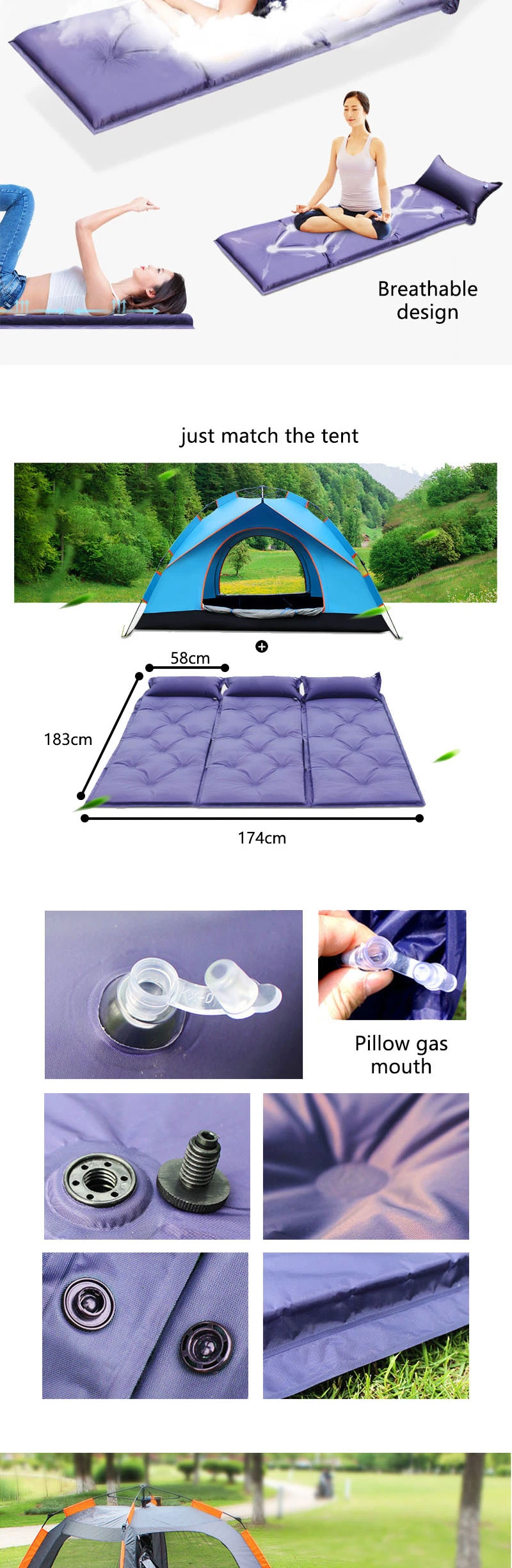 Wholesale Durable Self Inflatable Sleeping Pad with Pillow Attached