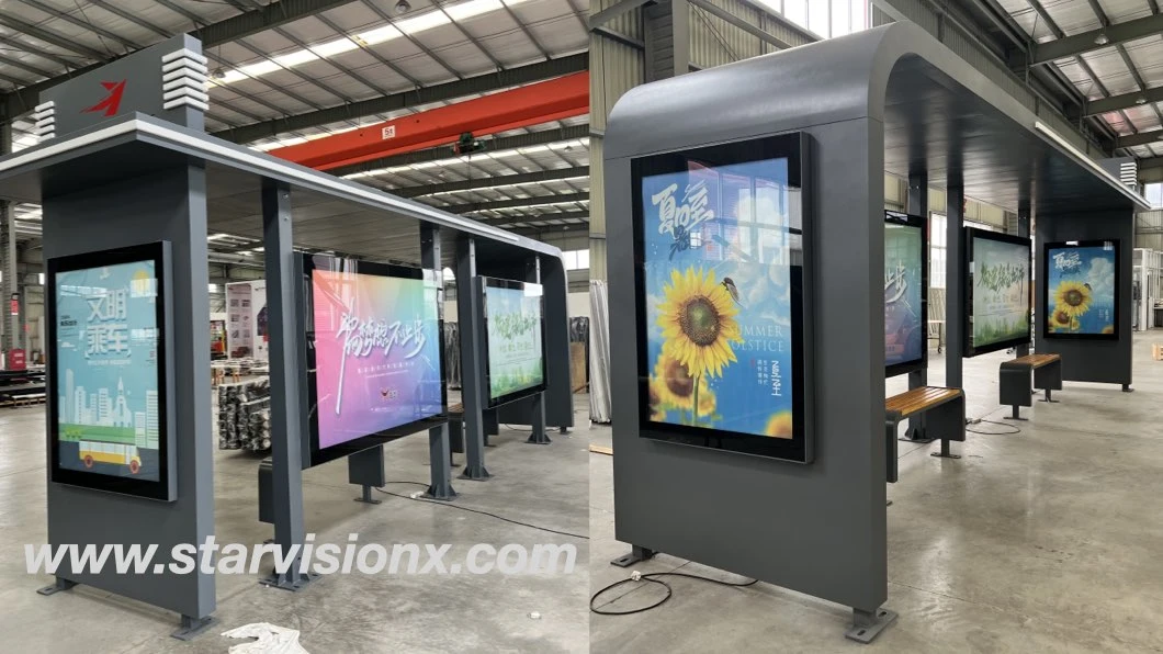 Galvanize Steel Anti Vandalism Digital Bus Stop Shelter for Urban City