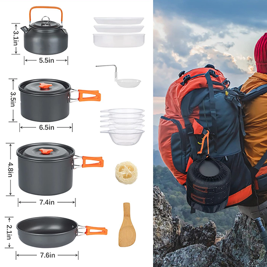 Portable Hiking Backpacking Folding Camping Accessories Cookware Wholesale Pots Pans Travel Outdoor Cookware Mess Kit