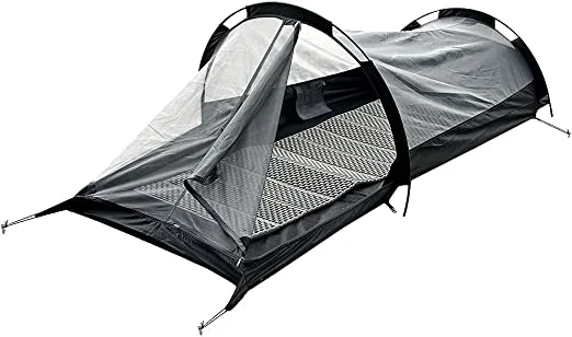 Hidden Trails Single, 1 Person Bivy Waterproof Camping Tent. Includes XPE Sleeping Mat and Rain Fly. Comes in a Carry Bag Weighing Only 3 Pounds. Easy Setup