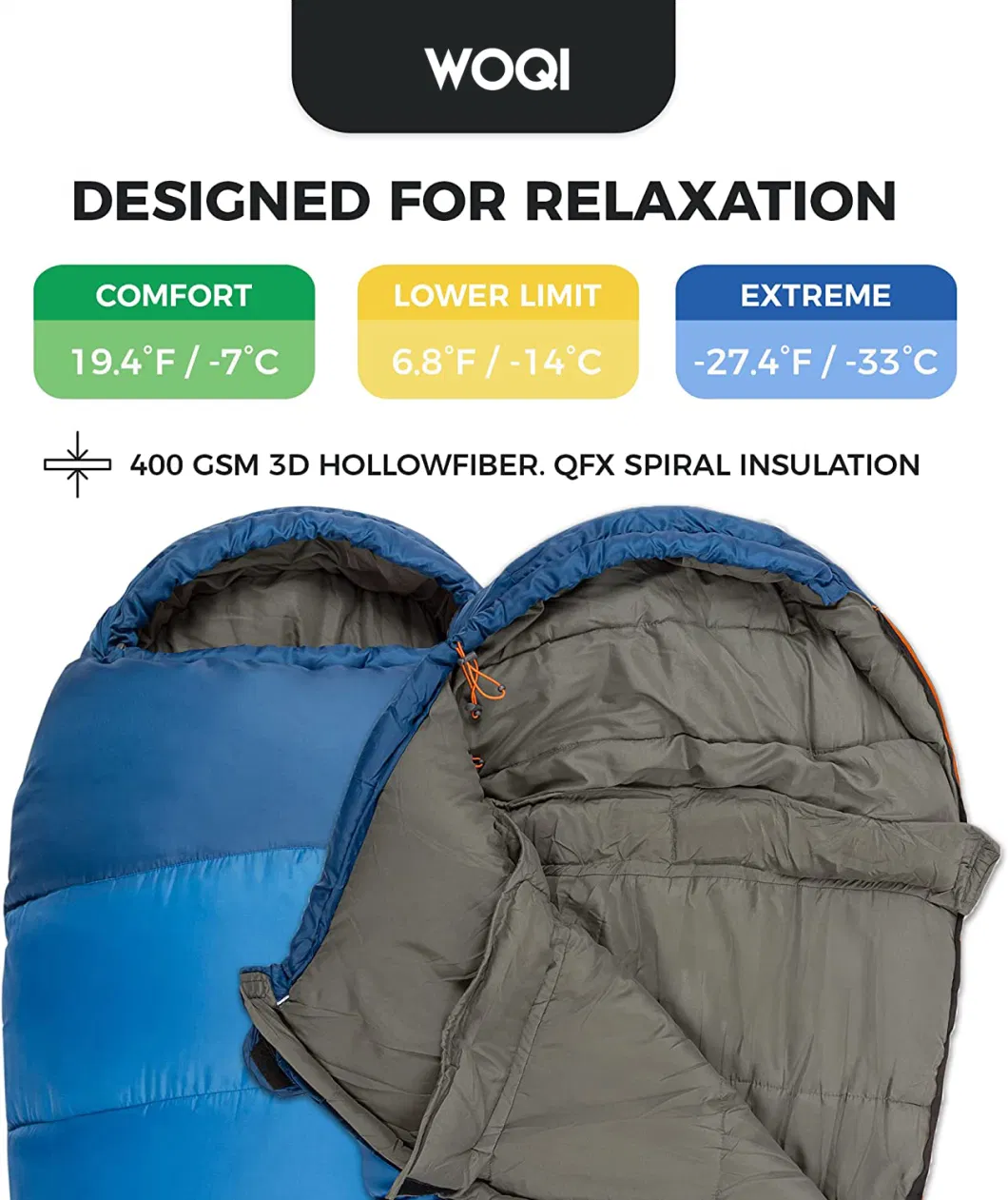 High Quality Lightweight Compact Cotton Outdoor Waterproof, Windproof and Warm Winter Camping Mummy Sleeping Bag
