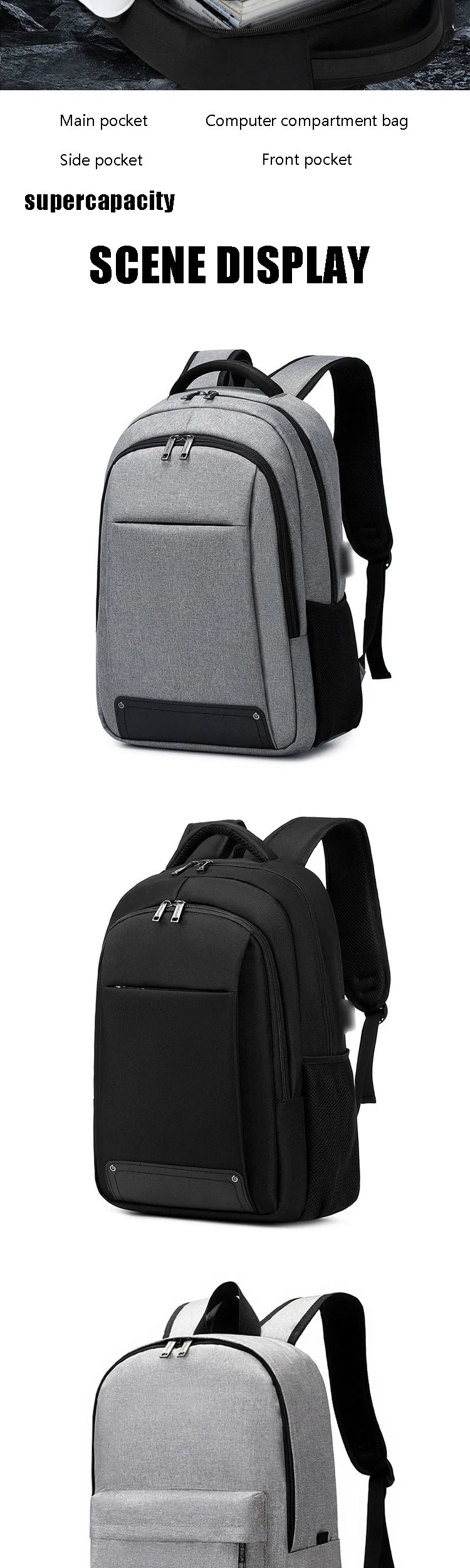 Men School Backpack Travel Function Large Laptop Compartment Anti Theft Backpack Bag