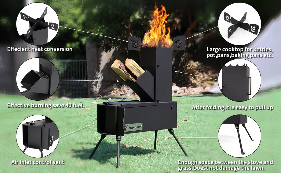 Outdoor Hiking Camping Portable Rocket Stove Multi Fuel Wood Burning Cooking Stove