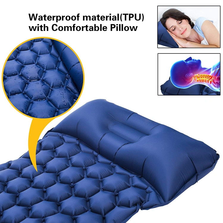 Air Inflatable Ultralight Mat Sleeping Pad Camping Mattress with Pillows