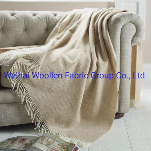 Wool Camping/Travel/Picnic Throw Blanket with Fringe