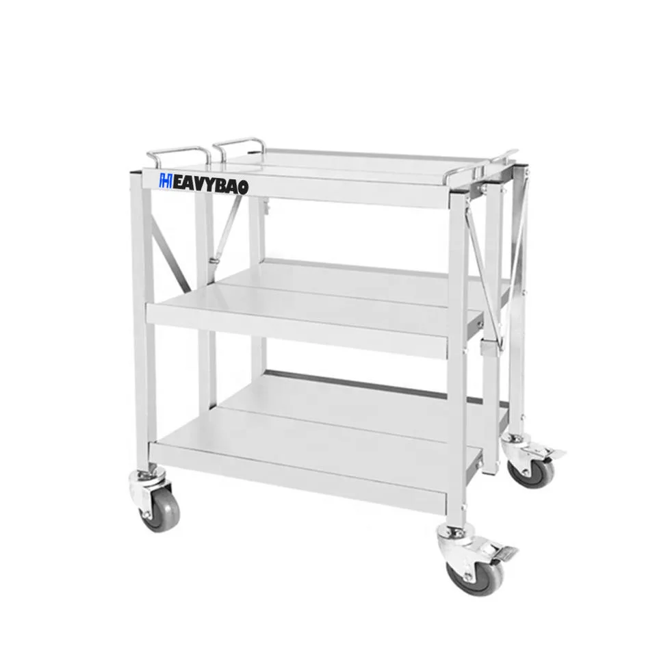 Heavybao Hotel Equipment Kitchen Serving Folding Trolley Stainless Steel Food Carts Restaurant Hotel Hand Push Trolley Cart